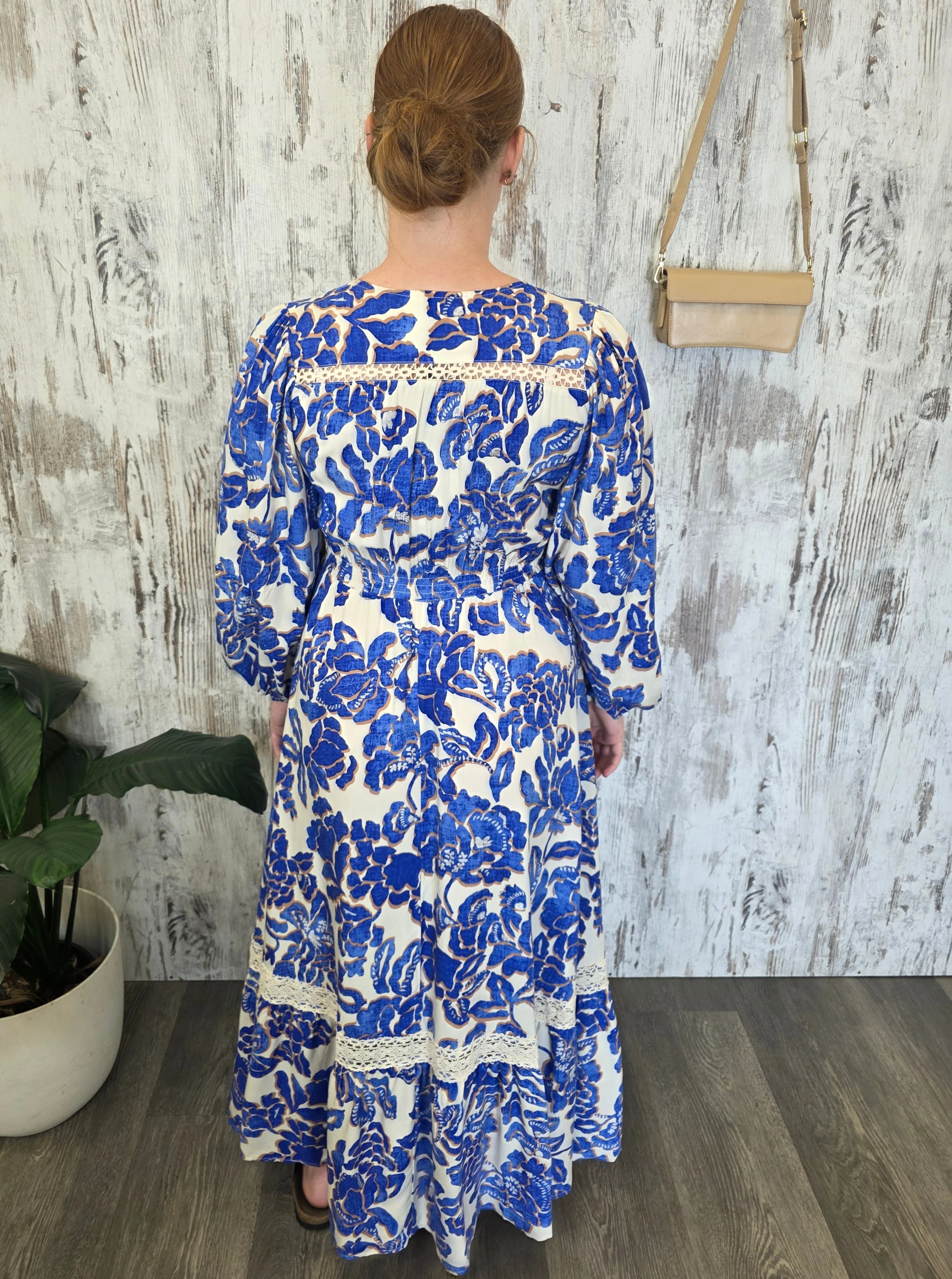 Jaase Carmen Maxi Dress with Long Sleeve V-Neck Pockets Buttoned - Indigo Bloom - Image 11
