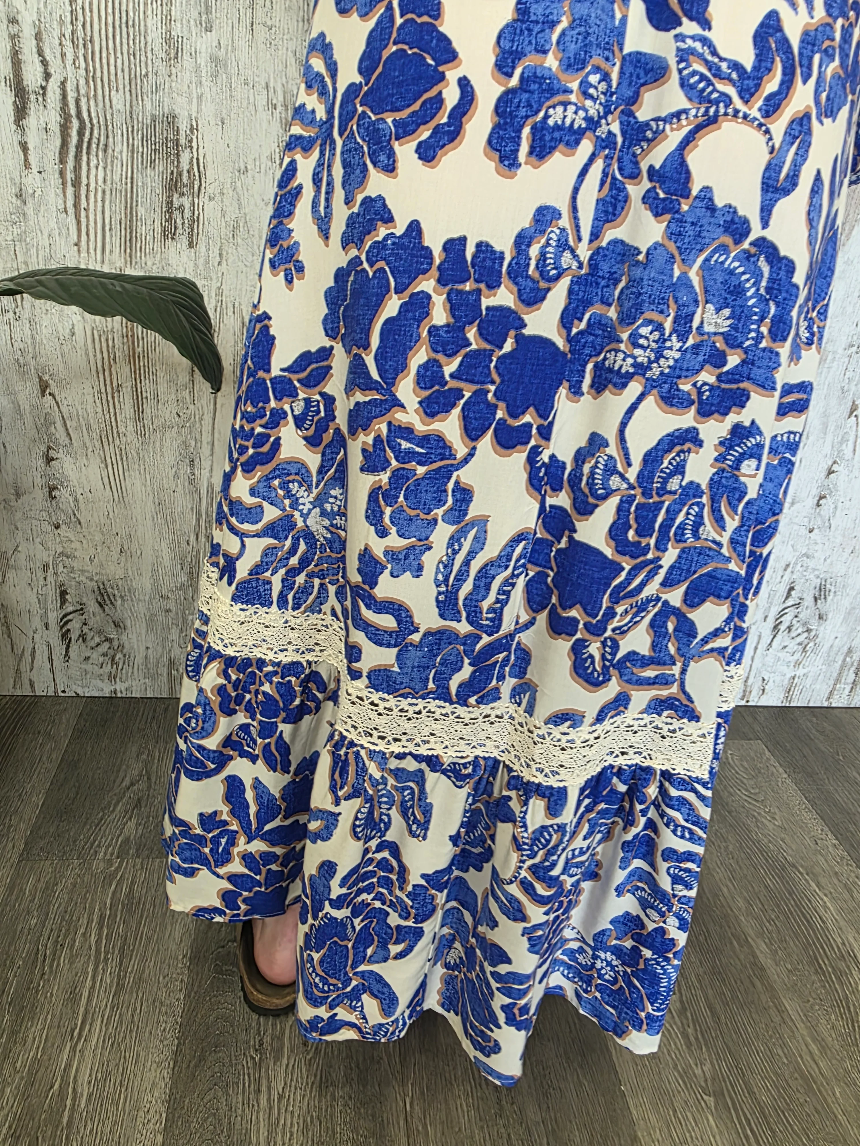 Jaase Carmen Maxi Dress with Long Sleeve V-Neck Pockets Buttoned - Indigo Bloom - Image 16