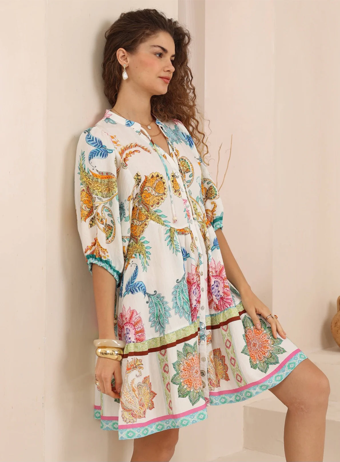 Iris Maxi Emma Mini Dress with V-Neck Buttons Pockets - Elia - Image 2