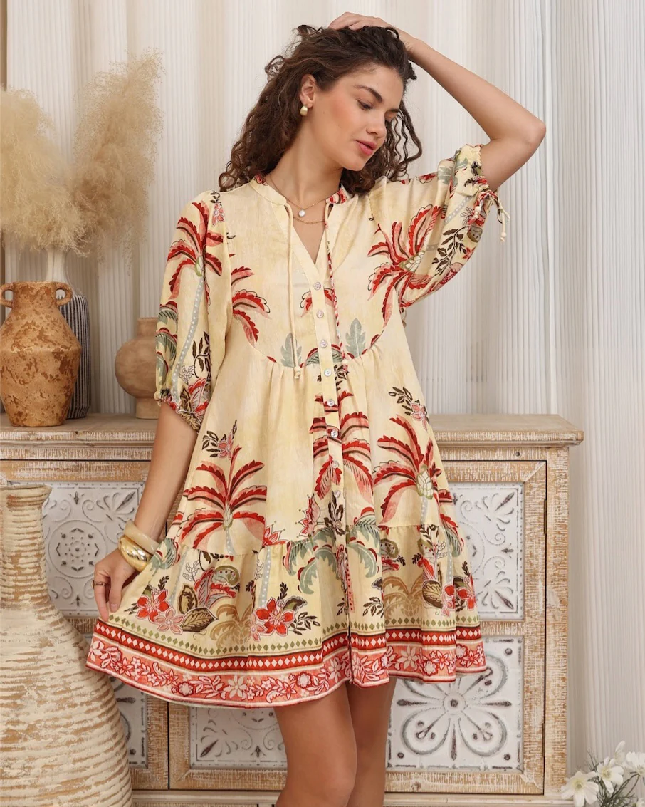 Iris Maxi Emma Mini Dress with V-Neck Buttons Pockets - Juniper - Image 2