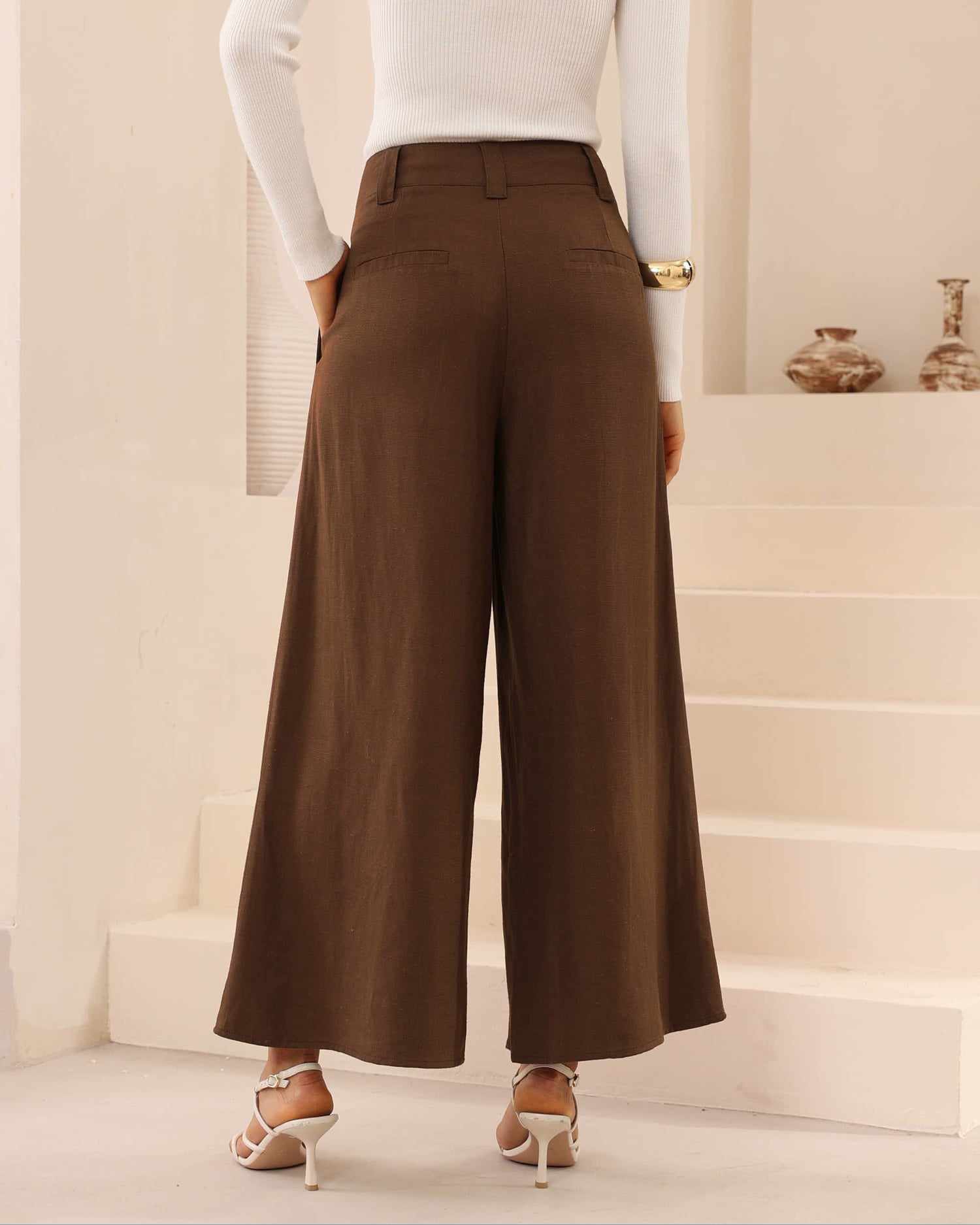 Iris Maxi Joplin Silk Linen Pants Button Zip Front - Chocolate - Image 7