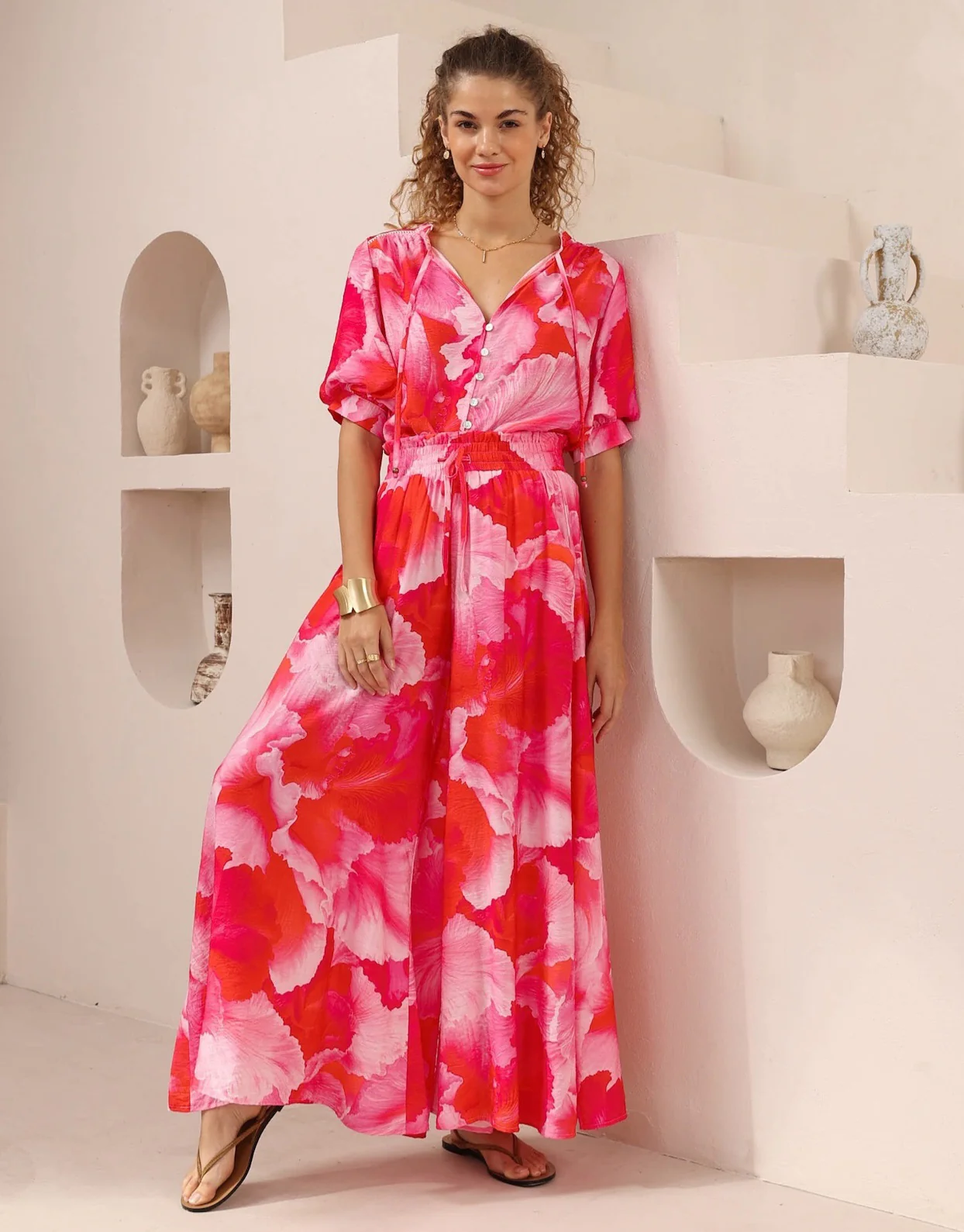 Iris Maxi Kelsie Bohemian Blouse with V-Neck Tie Buttoned - Jovie - Image 2