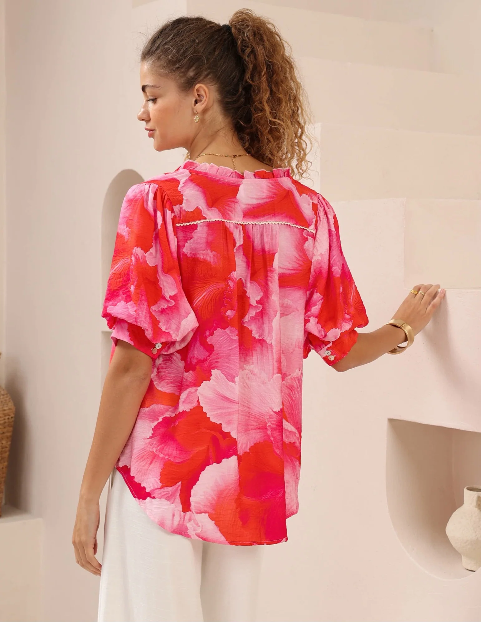 Iris Maxi Kelsie Bohemian Blouse with V-Neck Tie Buttoned - Jovie - Image 3