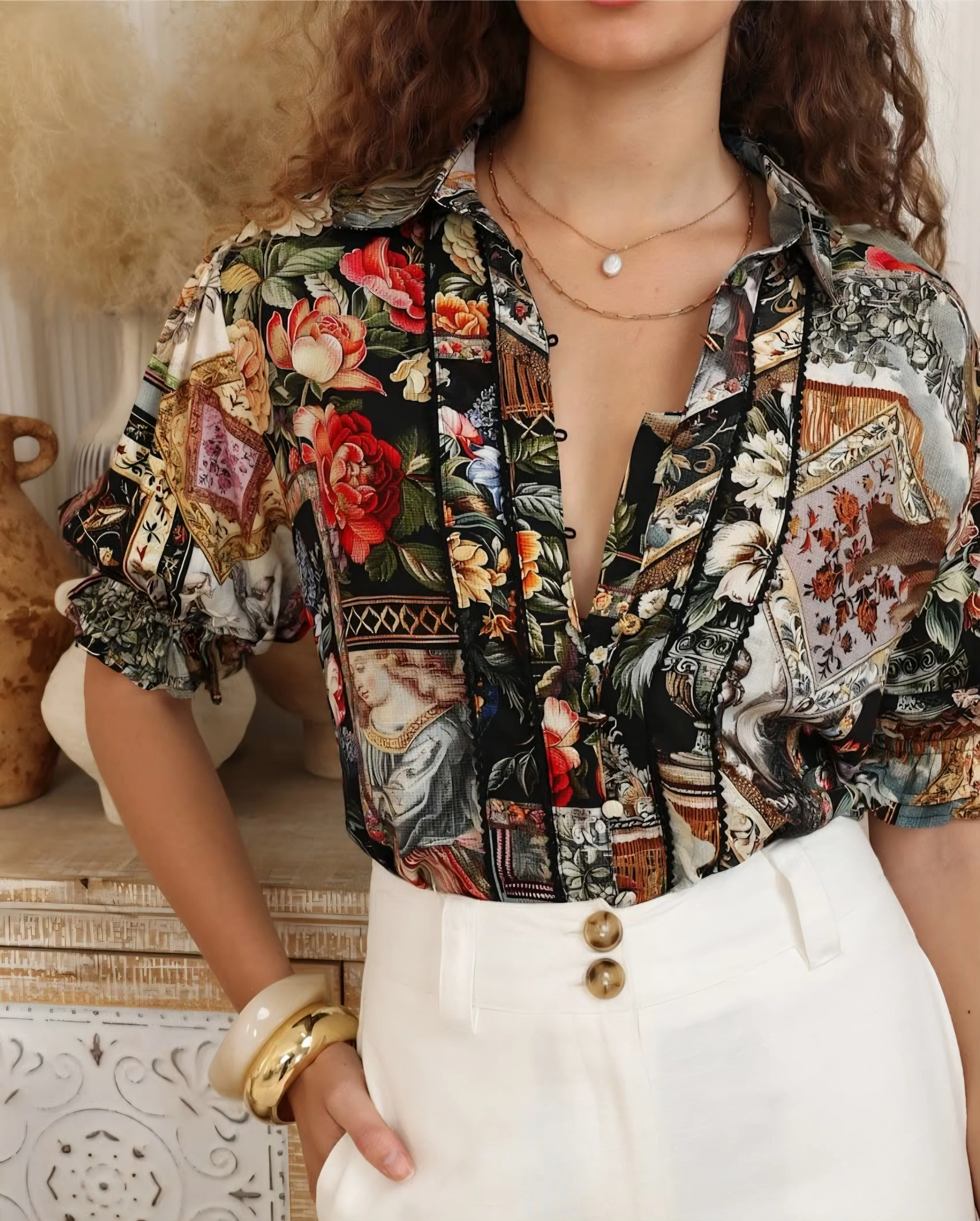 Iris Maxi Maya Blouse Top Half Sleeve Buttoned Collar - Victoria - Image 2