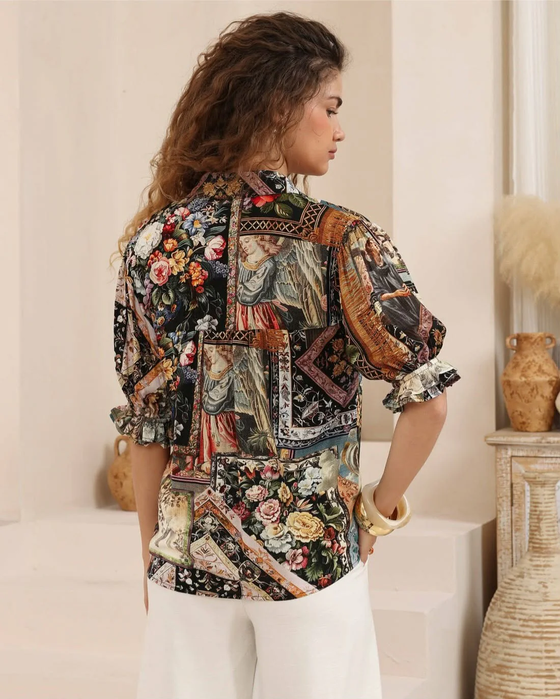 Iris Maxi Maya Blouse Top Half Sleeve Buttoned Collar - Victoria - Image 3