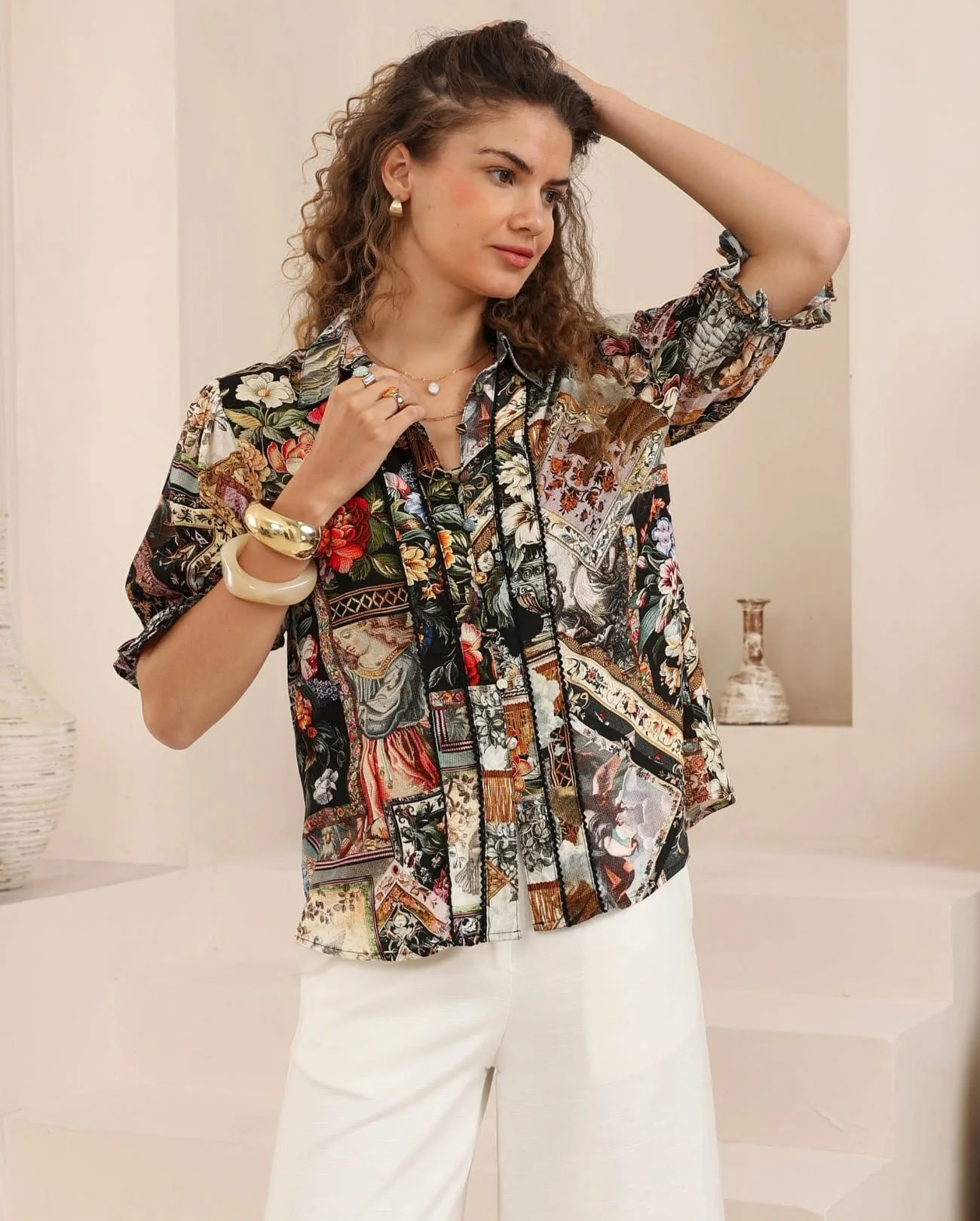 Iris Maxi Maya Blouse Top Half Sleeve Buttoned Collar - Victoria - Image 4