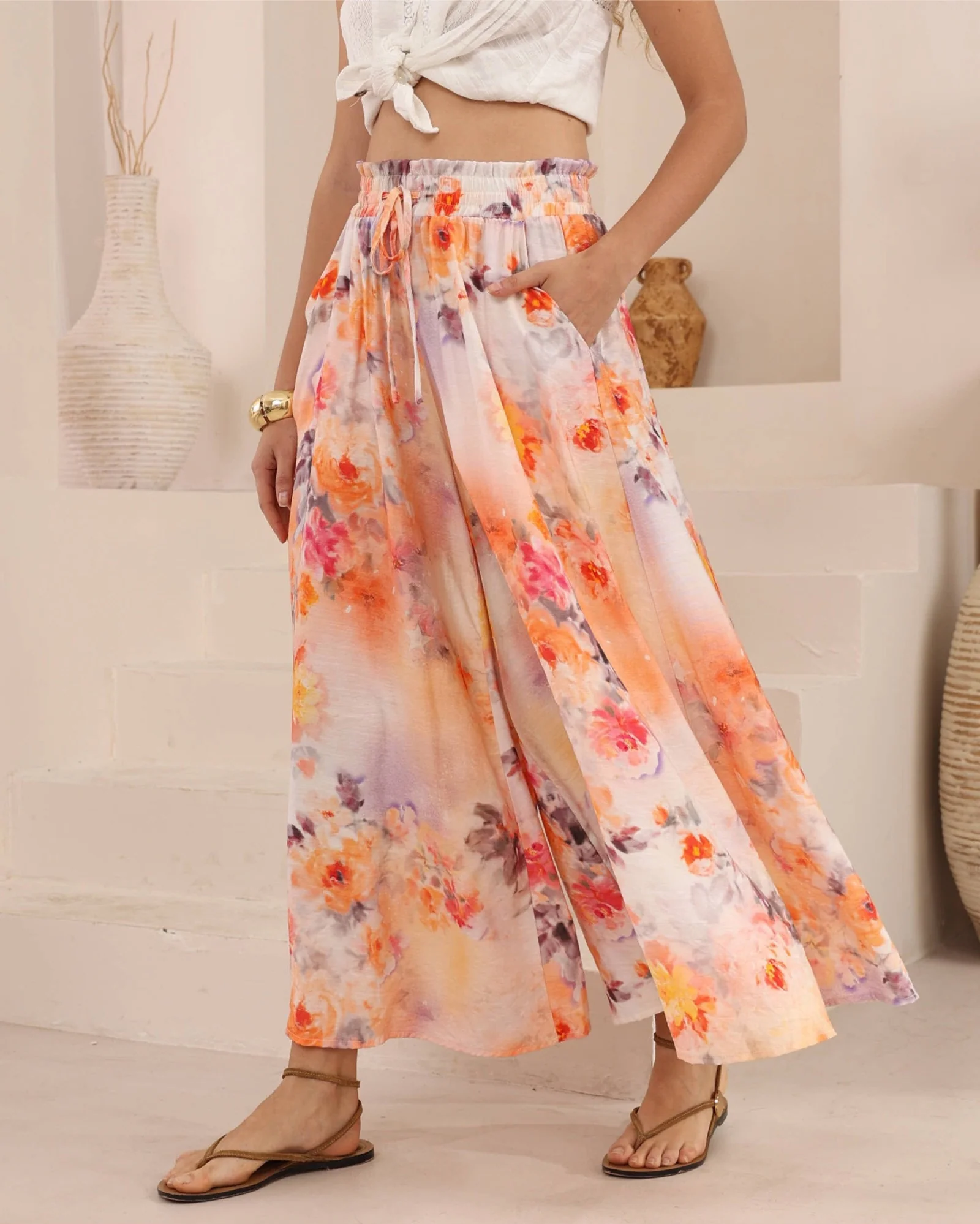 Iris Maxi Palazzo Pants with Drawstring Waist Wide Leg - Pixie - Image 2