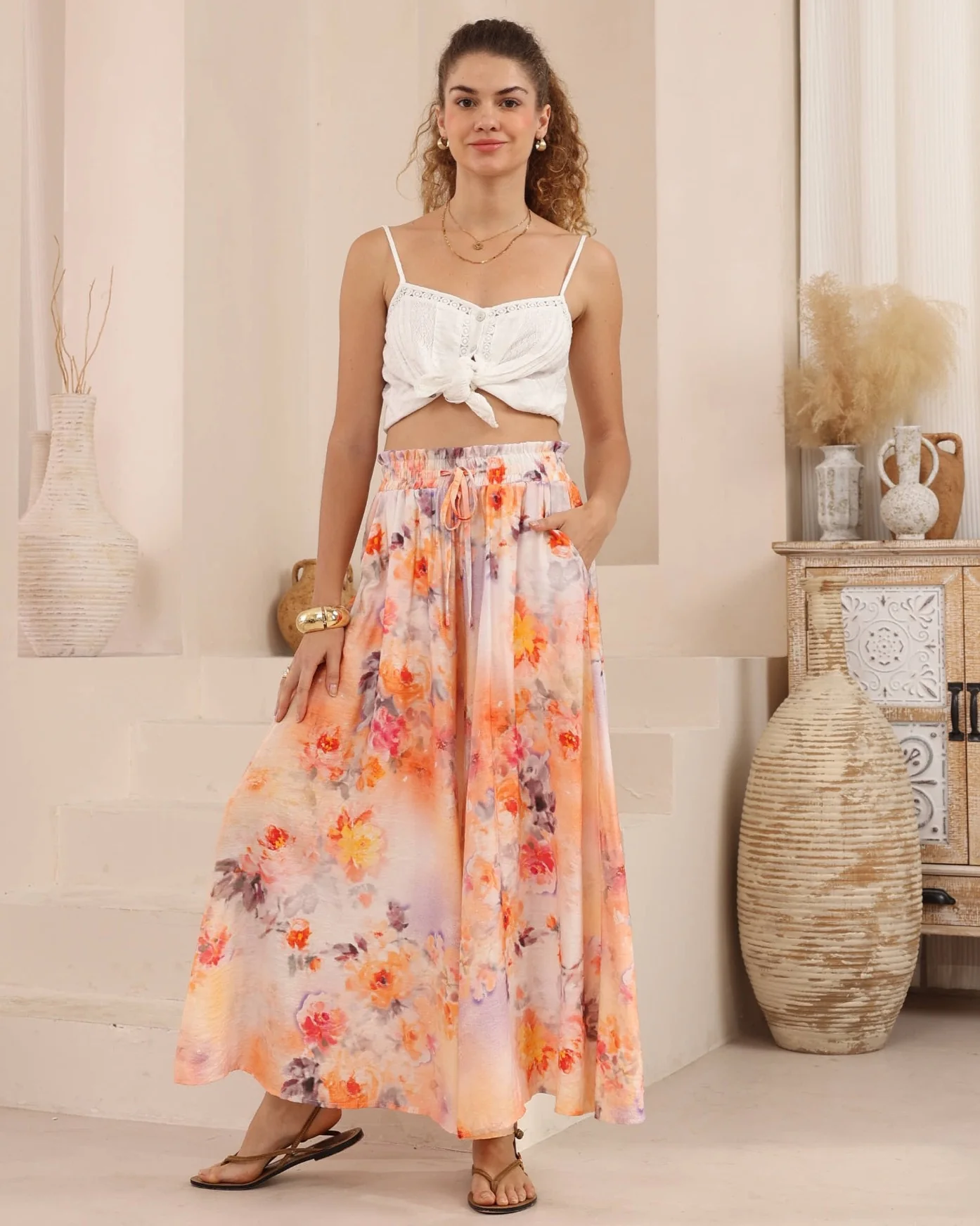 Iris Maxi Palazzo Pants with Drawstring Waist Wide Leg - Pixie - Image 5