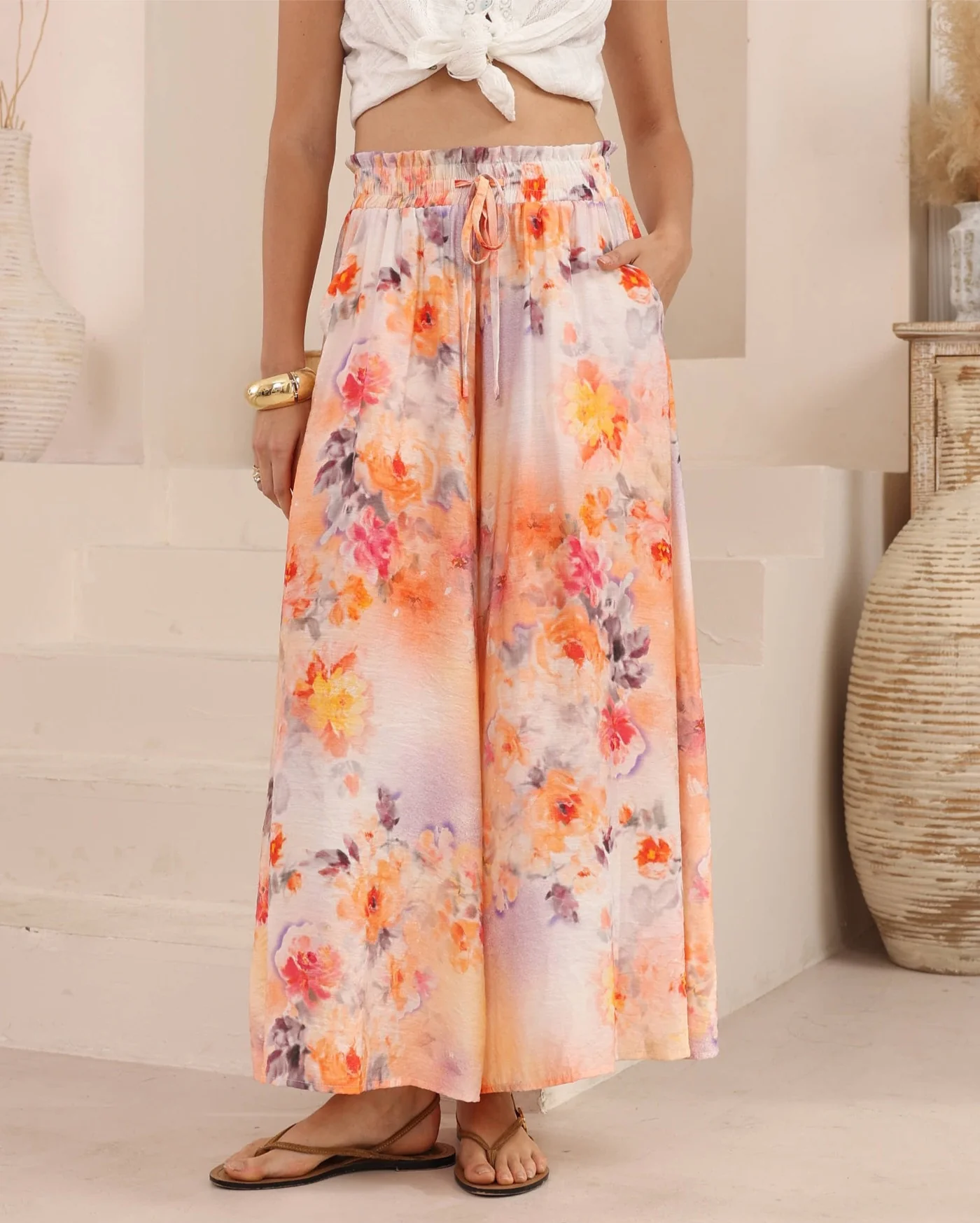Iris Maxi Palazzo Pants with Drawstring Waist Wide Leg - Pixie - Image 6