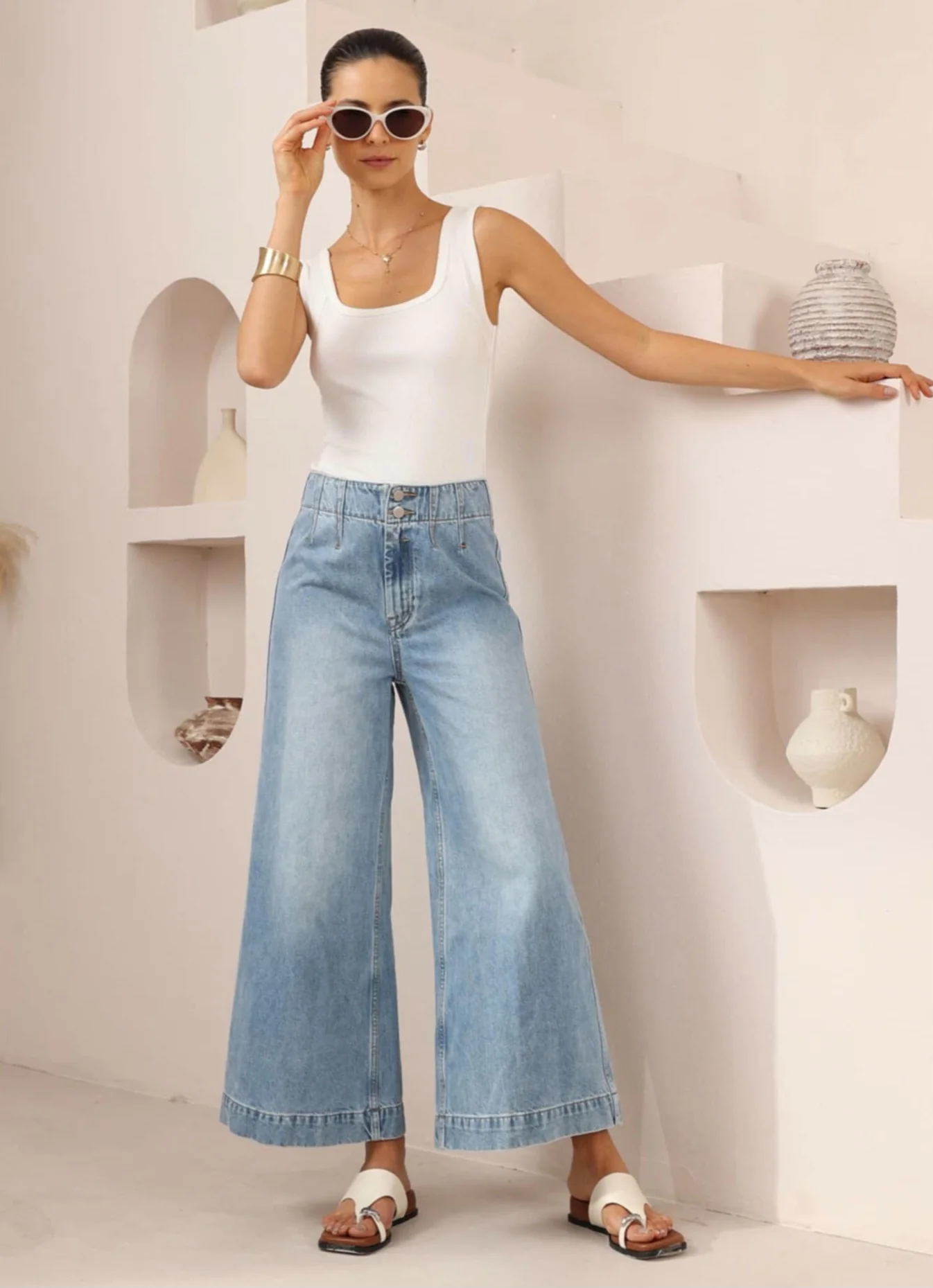 Iris Maxi Sophie Non-Stretch Mid- High Rise Wide Leg Denim Jeans - Light Blue - Image 9