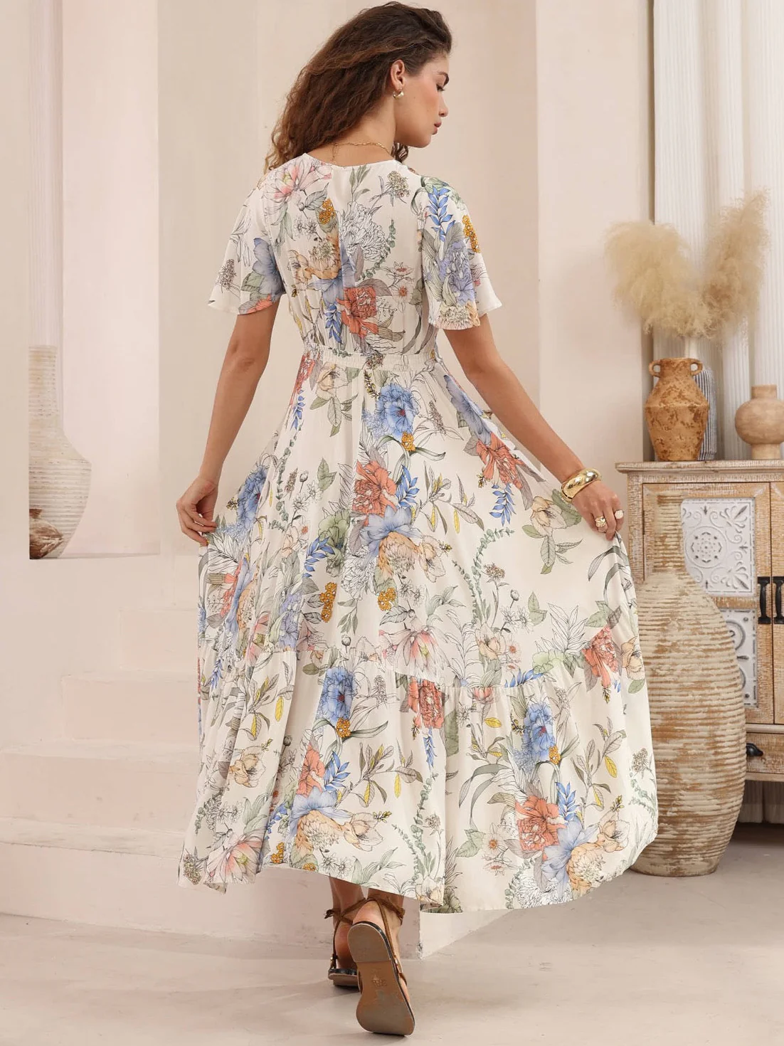 Iris Maxi Stacey Maxi Dress with V Neck Flutter Sleeve Empire Waist - Romona - Image 3