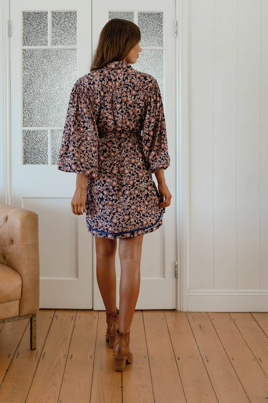 Jaase Beverly Shirt Dress with Collar Buttoned Front - Midnight Meadow - Image 4