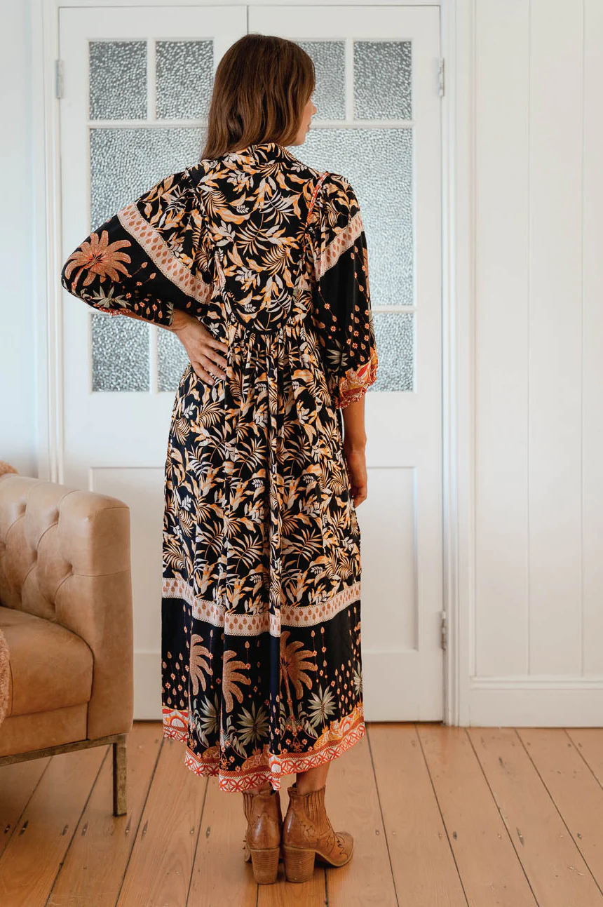 Jaase Boheme Midi Dress with Billowy Sleeve V-Neck Pockets - Jardin - Image 4