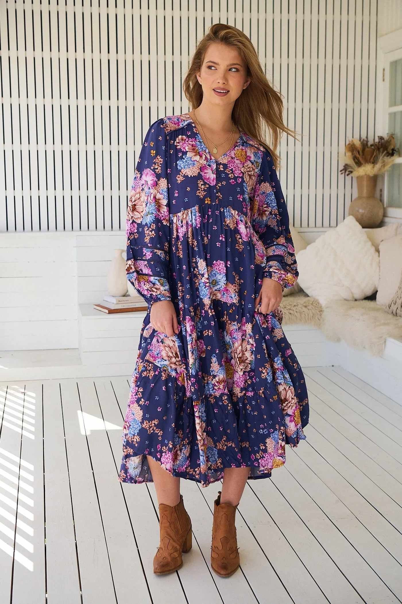 Jaase Eve Midi Dress with Long Billowy Sleeve - Wild Whim - Image 14