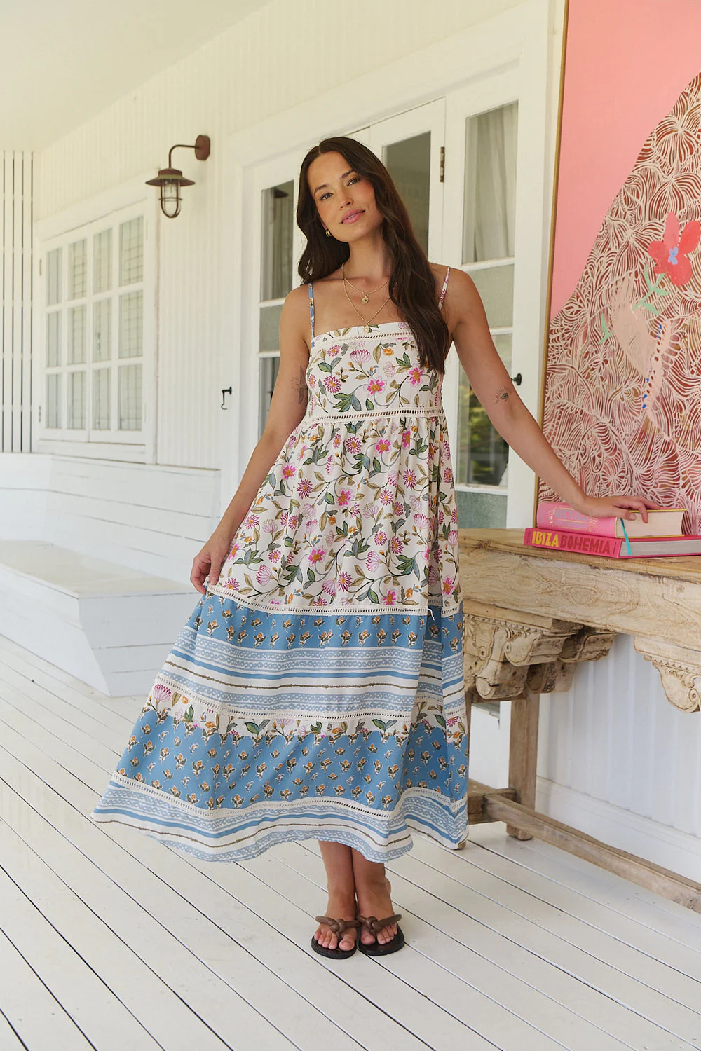 Jaase Heidi Midi Dress with Square Neck Shirred Back Adjustable Straps - Pixie Petals - Image 3